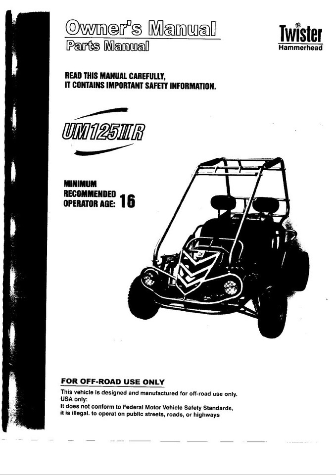 Hammerhead OffRoad GoKart Owners MANUALS + PARTS LISTS UTV SXS Dune