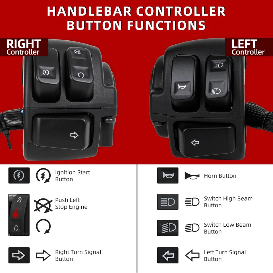 1" Handlebar Control Switches Kit for Harley Sportster XL Iron 883 1200 Custom - Image 3 of 4