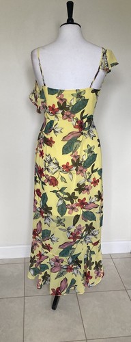 🩶GUESS LOS ANGELES .. Stunning Yellow Floral Ruffle Wrap Dress Size S🩶 - Picture 7 of 12