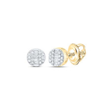 10K Yellow Gold Genuine Round  Baguette Diamond Round Stud Earrings 1/6 CT.