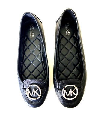 Michael Kors Ballet Flats Driving Shoes MK Silver Tone Logo Charm