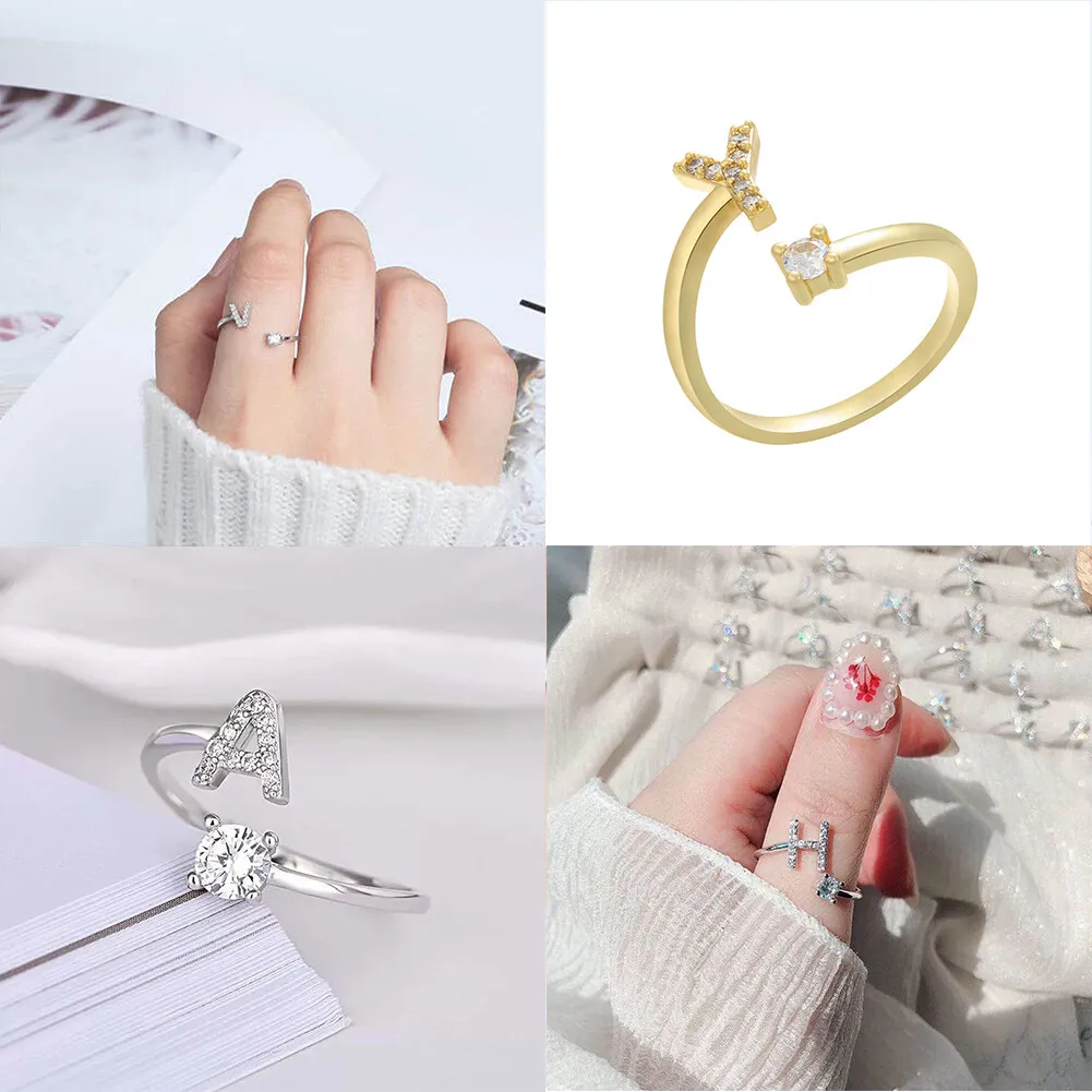 Buy Initial Letter Ring for Women Girls Silver Stackable Alphabet Rings  with Initial Adjustable Crystal Inlaid Initial Rings Bridesmaid Gift Online  at desertcartINDIA
