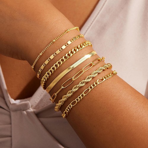 Bracciali Oro da Donna, 14K Oro Vero Delicato Strato Maglia Cubana Fermacarte Chai - Foto 2 di 6