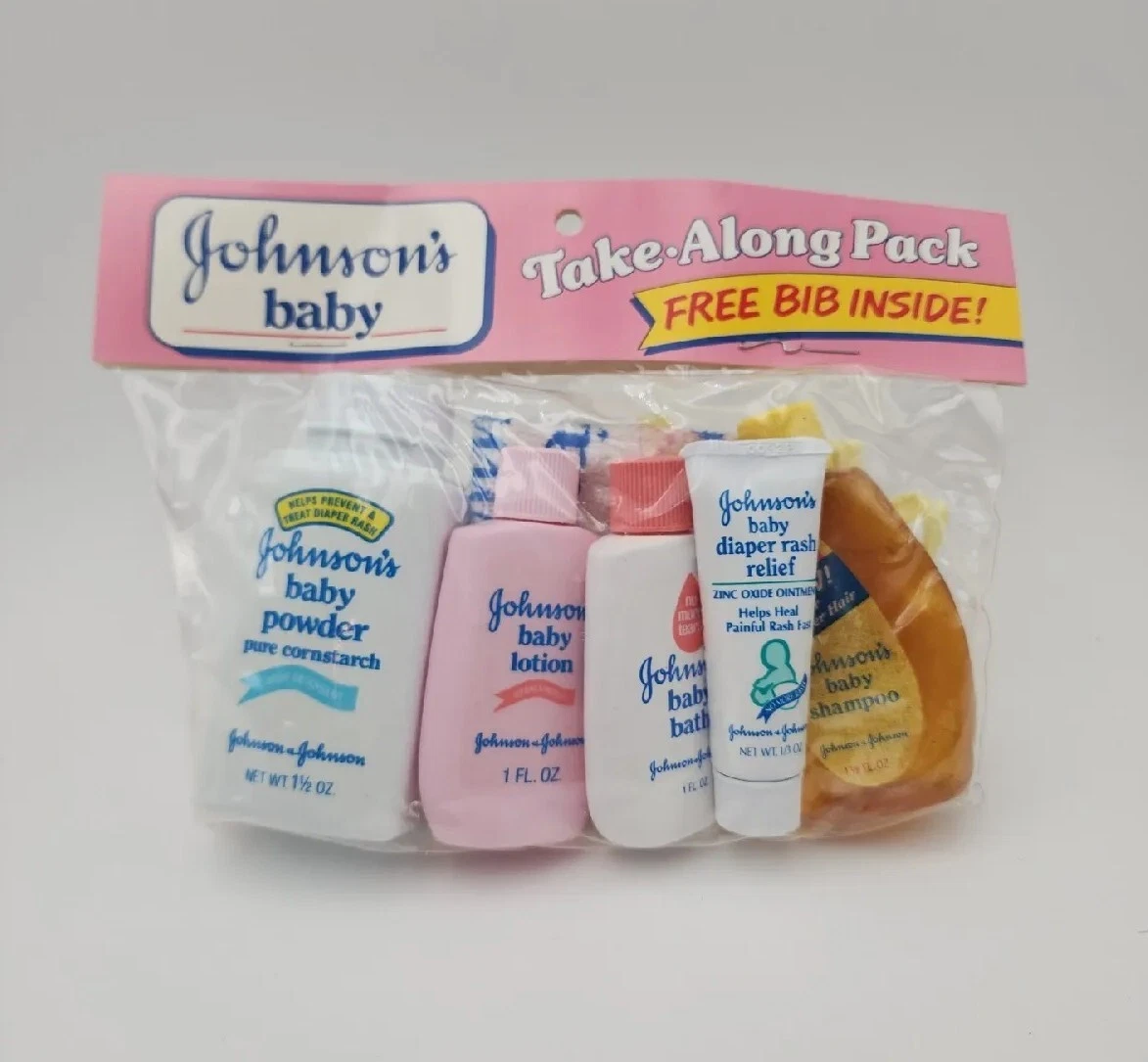 Johnsons's Baby Take-Along Pack 1992 Powder Bath Shampoo Lotion Rash Cream Bib
Opens in a new window