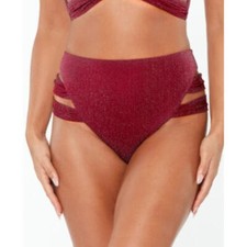 44 Bar III Blackberry Shimmer Strappy-Leg High-Rise Bikini Swim Bottom Red XL