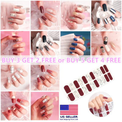 34 Styles Nail Wraps Stickers Polish Manicure Art Self Stick Decor 3D Strips USA