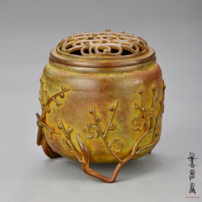 Koro Japanisch Bronze Räucherstäbchen Brenner Takaoka Ume Pflaume Motiv Japan