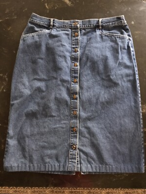 Vintage Classic Elements Women's Denim Midi 28 in Pockets Skirt Plus Size  18 W