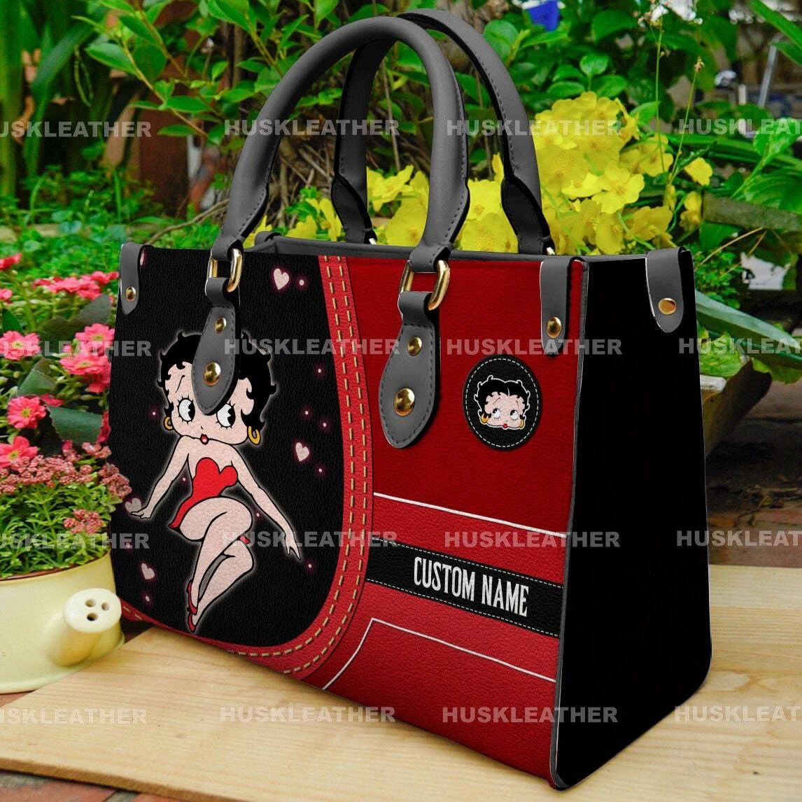 Betty Boop Cartoon Women Leather Handbag, Custom Betty Boop Leather