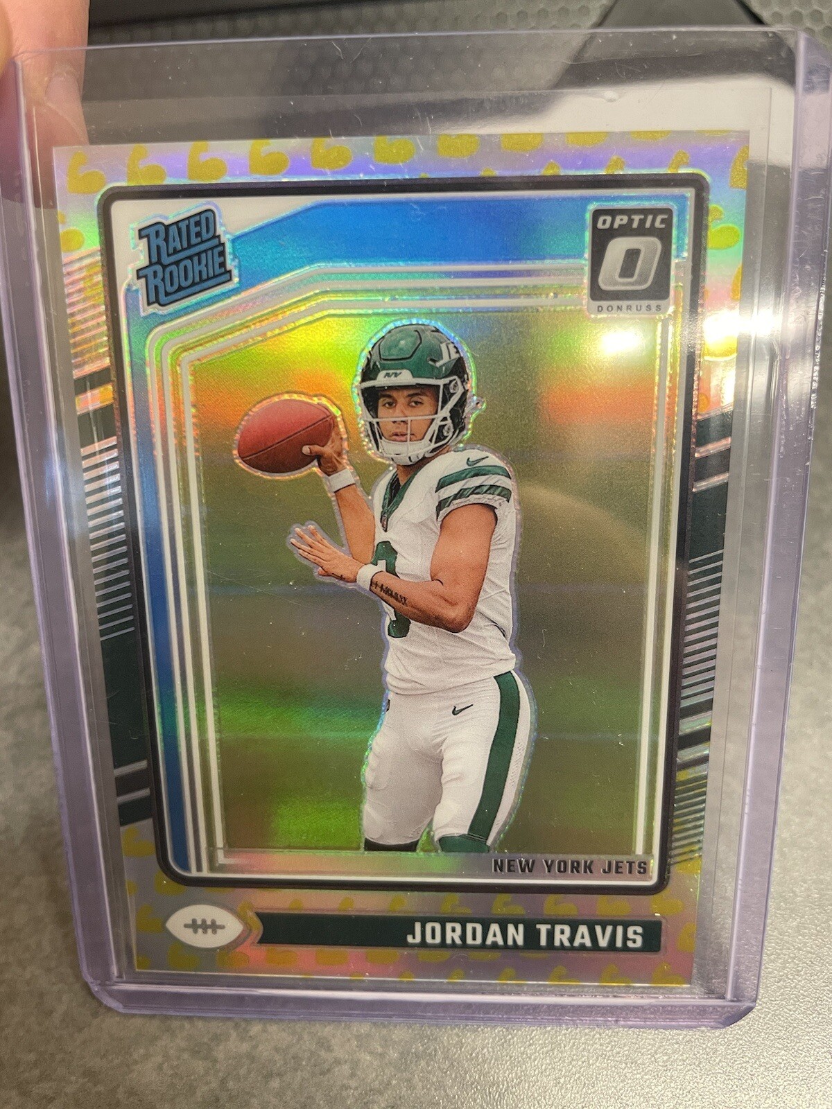 2024 Donruss Optic Jordan Travis Rated Rookie Flex Emoji SP 004/149 #260