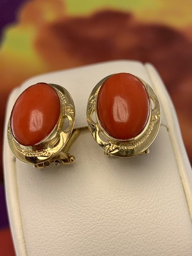 orecchini earrings CORALLO rosso mediterraneo CORAL solid gold ORO 18 KT-750°/ - Imagen 5 de 12