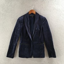 White House Black Market Velvet Blazer Jacket Womens 0 Blue Long Sleeve Casual