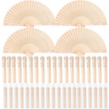50 PCS Wooden Folding Fans Wedding Fans Chinese wooden Fan with Tassel Hand H...