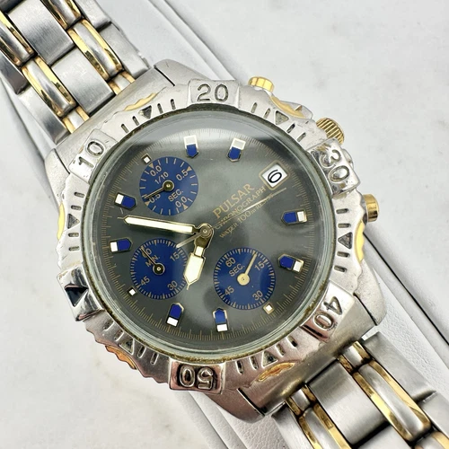 Vintage 1990s Pulsar By Seiko Chronograph Men’s Watch V657-X010 - New Battery