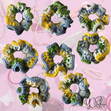 Handmade-Crochet Scrunchie. Sunflower Rainfall Color.
