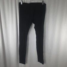 HUE Leggings Womens Medium Black Mid Rise Ankle Stretch Jersey Cotton Blend
