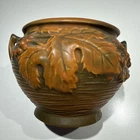 Vintage Roseville USA Pottery 657-4” Orange/Green Floral BUSHBERRY Vase Chipsu