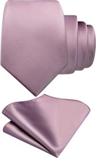 3.15" 8Cm Mens Tie Set Solid Pure Color Necktie and Pocket Square Dusty Rose