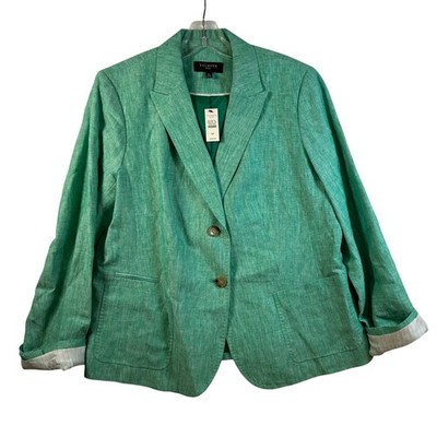 Talbots Petites Green 100% Linen Two Button Blazer Jacket 16P New $149