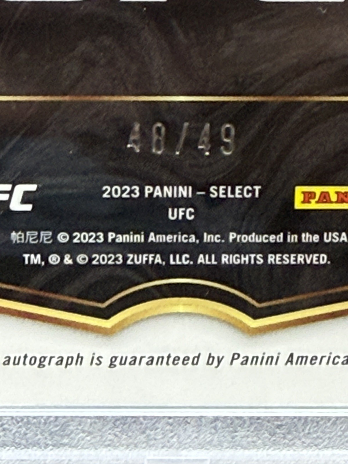 Charles Oliveira 2023 Panini Select UFC Signatures Purple Prizm /49 psa 10 view 3