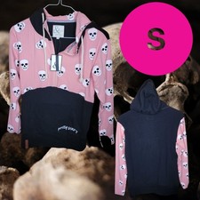 Ampersand Avenue Pretty Scary half-zip hoodie SMALL Skulls Pink Top Panel
