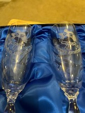 Bohemia Crystal Wedding Anniversary Champagne Flutes Pair Boxed