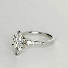 1.50Ct Marquise Cur Lab Created Diamond Engagement Ring 14k White Gold Finish