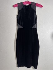 💋 French Connection Sexy Black Cocktail Party Dress Size 0 Velvet Mesh Bodycon