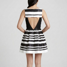 Alice + Olivia Cookie Tiered Black & White Satin & Grosgrain Dress size 6 NWOT