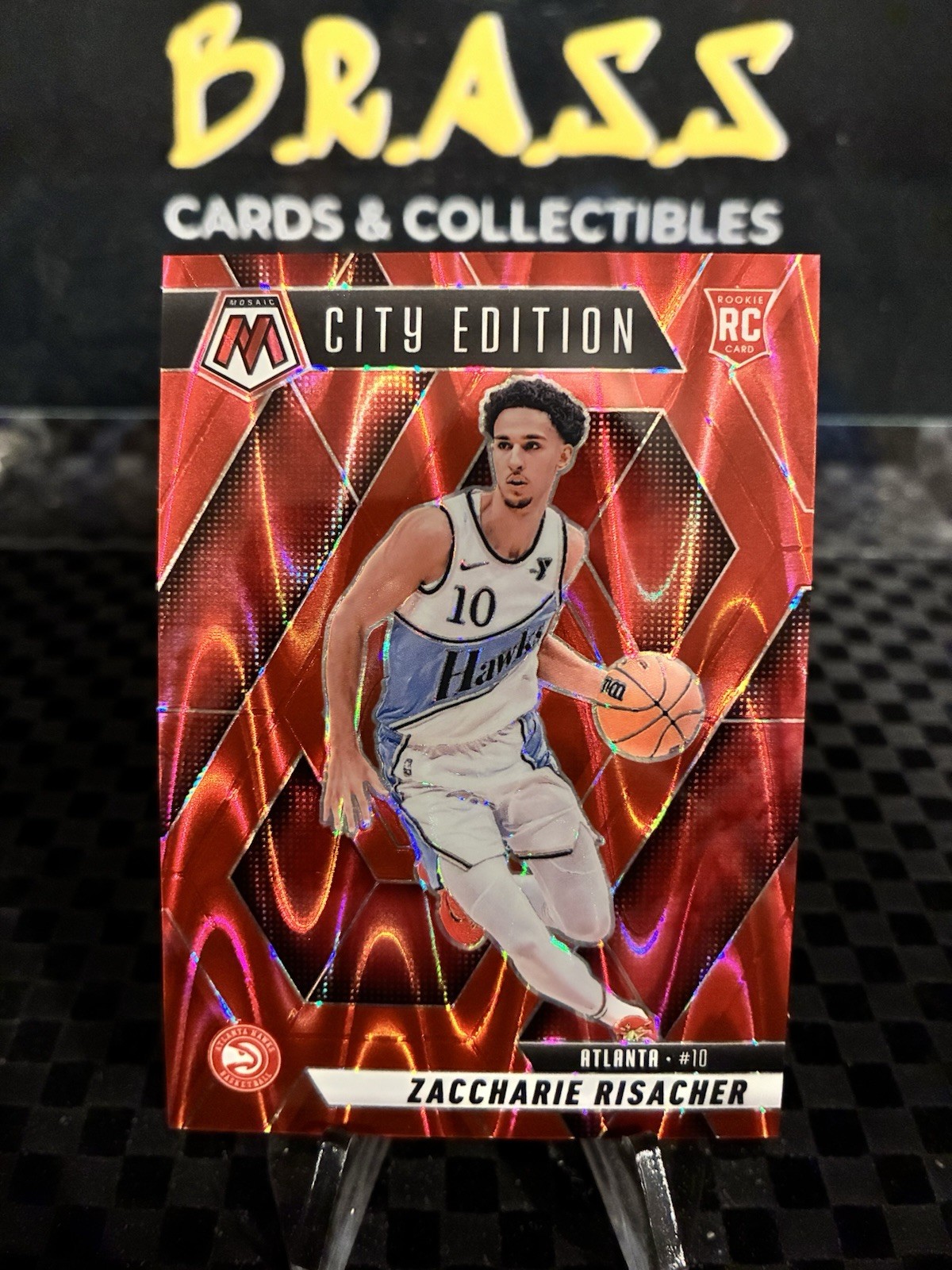 Zaccharie Risacher 2024-25 Mosaic Red Seismic City Edition Rookie Card 108/299