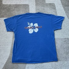 Trader Joe's Employee T-Shirt Blue Hibiscus Flower Graphic Work