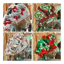 Christmas Bouffant Scrub Hats, Set Of 4 Different Hats, MaryAngel Boutique, USA