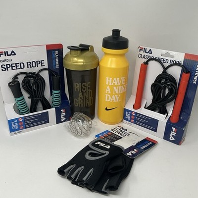 Nike Water Bottle 32oz + Shaker Cup + 2 FILA Speed Jump Ropes + FILA Gloves