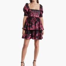 NEW ALICE + OLIVIA Emmalou Floral Tiered Stretch Cotton Dress Size Pink Size 2