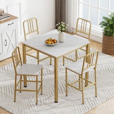 5-Piece Kitchen Bar Table and Chairs Set Space-Saving Dinette Set White