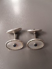 Manschettenknöpfe SILBER 830 DEUTSCHES REICH DRGM Safir Perlmutt antik