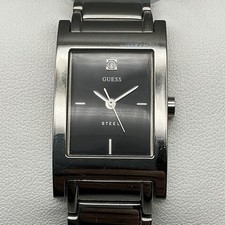 Guess Steel Womens Watch 21mm Black Dial Stainless Bracelet New Battery 6.25"