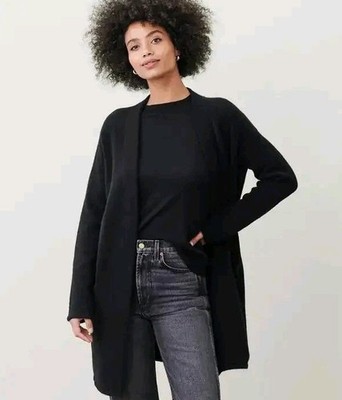 Jenni Kayne Black Merino Wool Yak Open Front Sweater Coat Cardigan Size XL