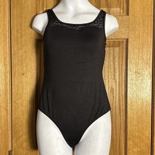 Mirella by Bloch Leopard Print Mesh Open Back Black Ballet Dance Leotard Sz 14