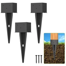 3 Pcs 4"x 6" Fence Post Anchor Ground Spike, 16.5" Heavy Duty Metal Fence Stake 