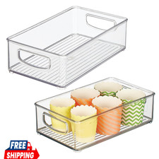 Stackable Pantry Bin with Handles, Set of 2, Clear