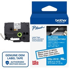 Genuine Brother HSe-251E Black on White 3:1 Heat Shrink Tube 0.82" AWG 0-10 