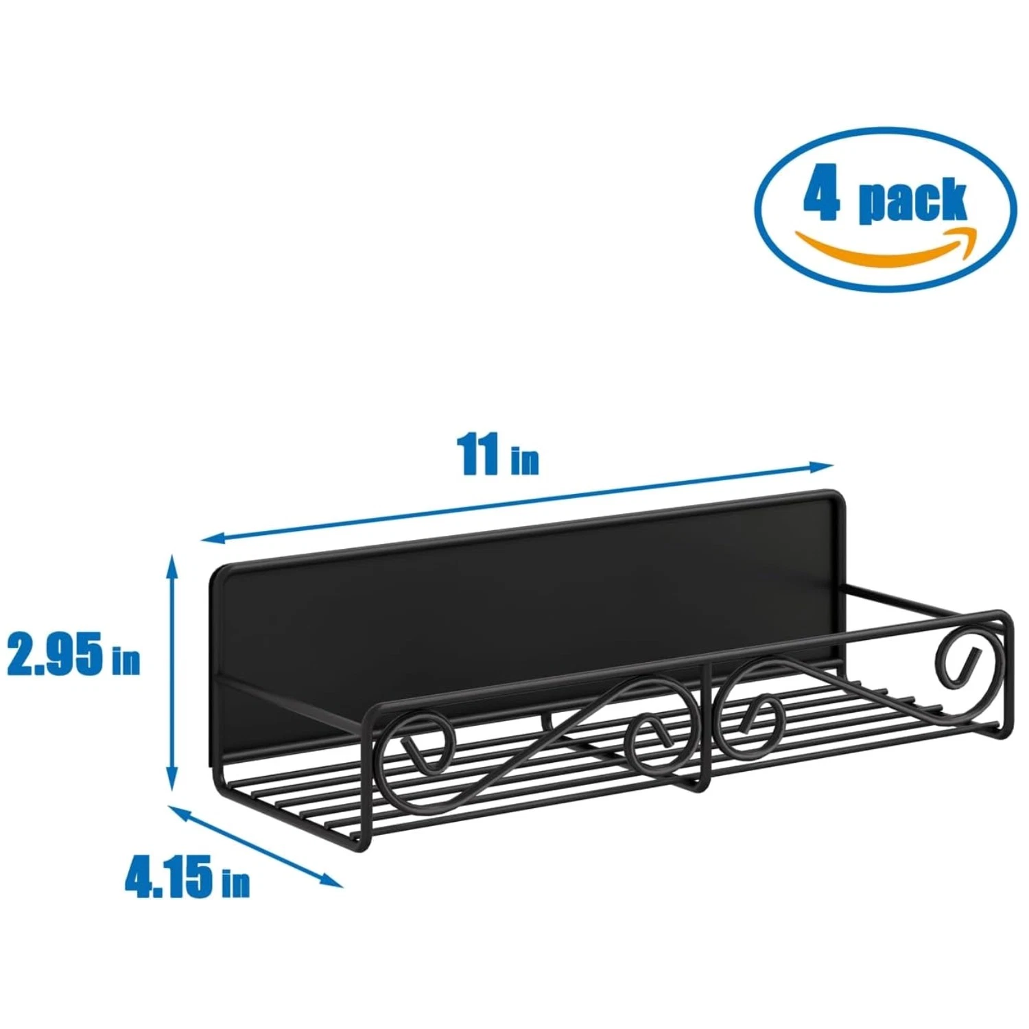 Magnetic Spice Rack for Refrigerator - 4 Pack Black