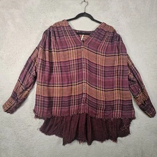 Free People Come On Over Plaid Top Womens S Boho Flowy Rustic Grunge Lagenlook