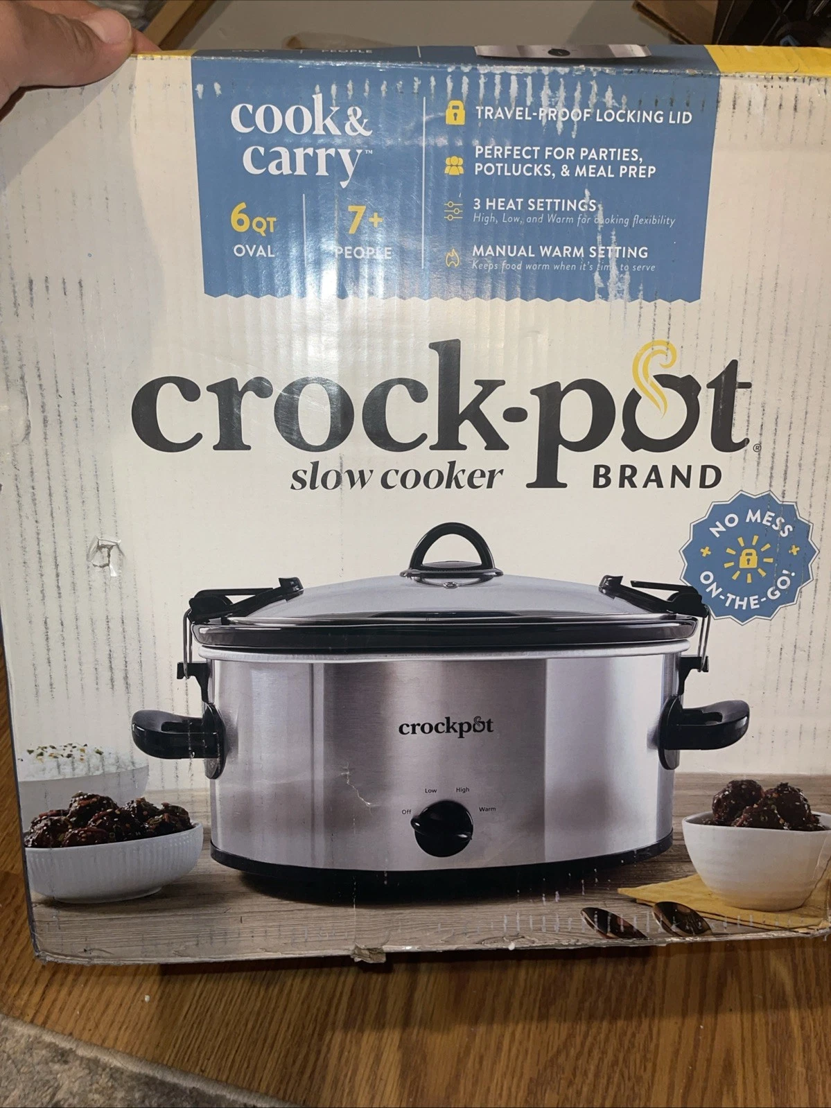 Crock Pot 6 Qt Cook' N Carry Portable Slow Cooker, Stainless Steel (Open Box)