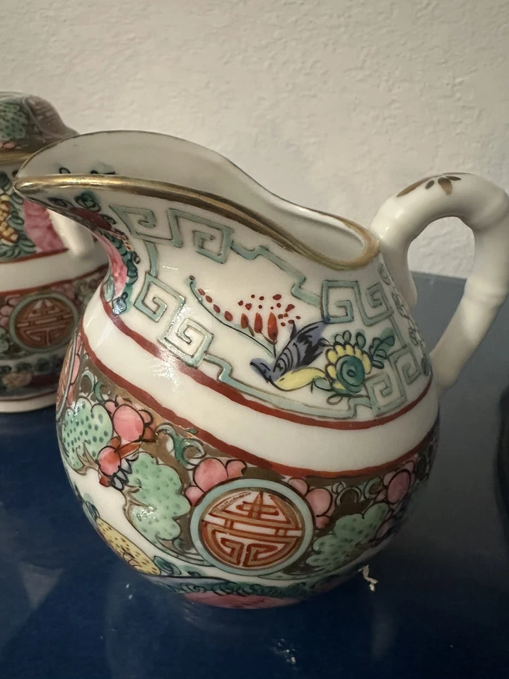 Antiguo Japón, Familia China Rosa Medallón Azucarero y Jarra Crema Jarra Jarra Foto 4 de 4