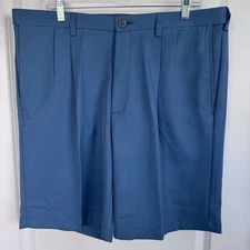 Haggar Men’s Cool 18 Pro Comfort Stretch Shorts, Teal, 38W, UPF 50+, Dbl Pleated