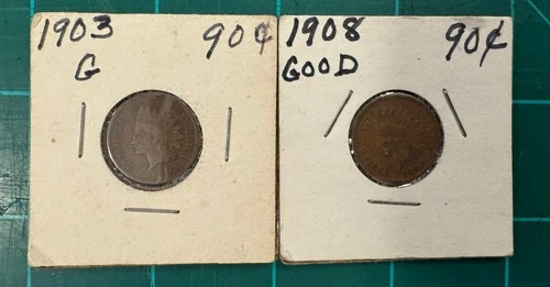 Two NICE Indian Head Pennies - 1903 & 1908 in holders. LQQK