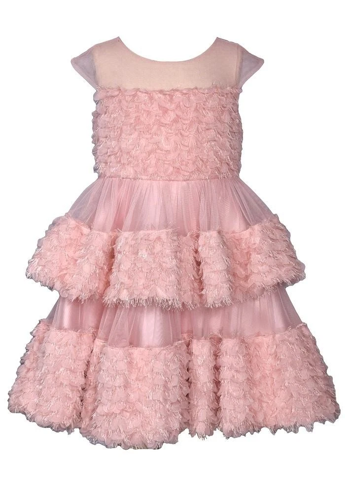 NEW Bonnie Jean Girls Size 16 "BLUSH PETAL FRINGE APPLIQUE" Illusion Dress NWT