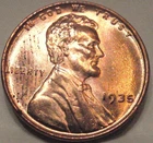 1935 P Lincoln Cent Penny - BU RED Condition